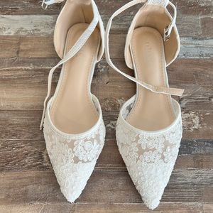 Bridal White Lace Ankle Strap Flats